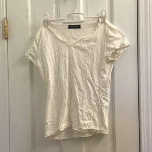 Kate Velvet White V-Neck T-Shirt